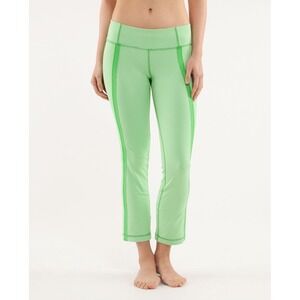 Lululemon Coast To Class Crop Leggings 8 Green Gingham Check Yoga Pants Country